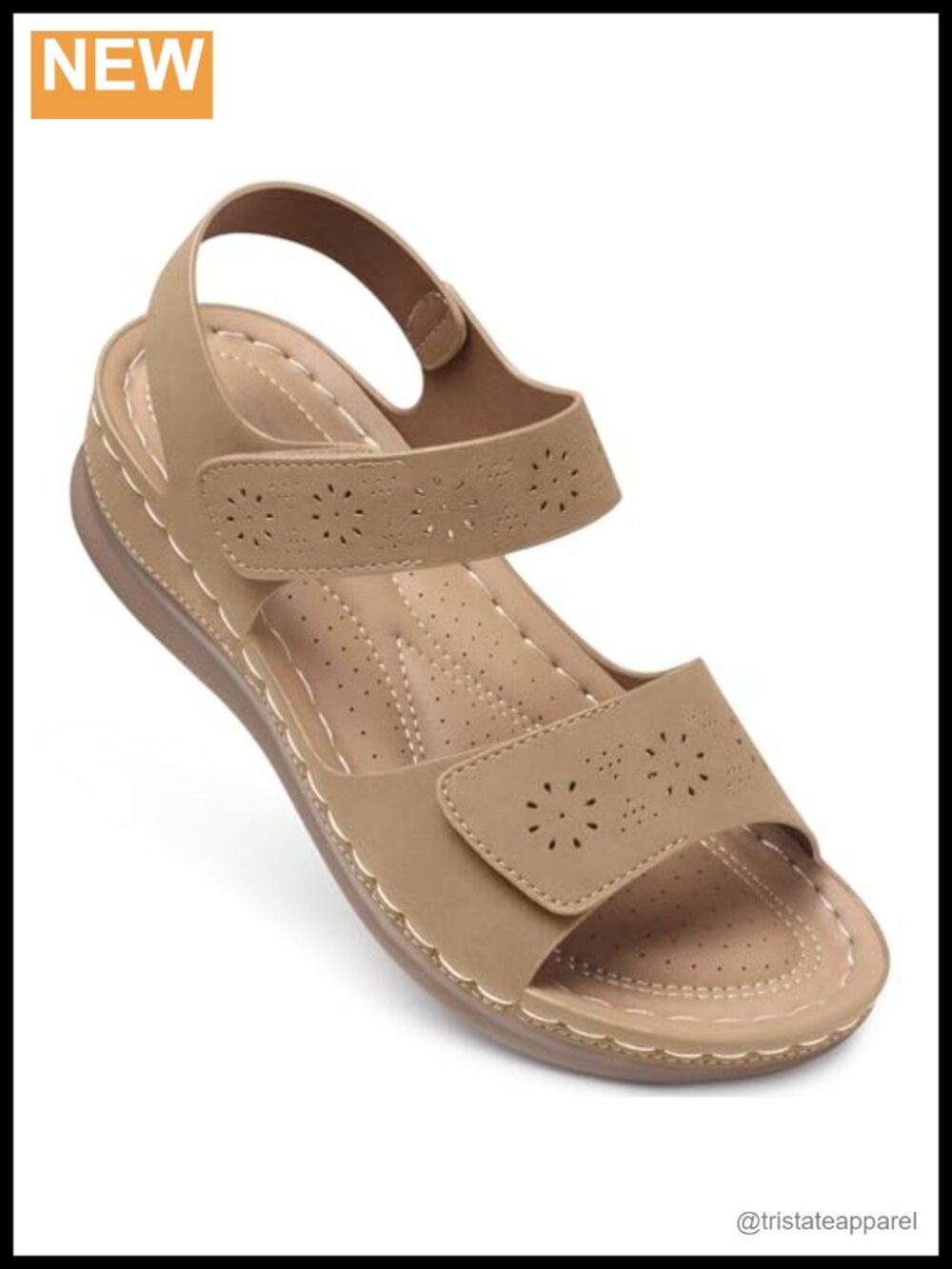 Faux Leather Flat Sandals with Arch Support Open Toe Adjustable Ankle Strap